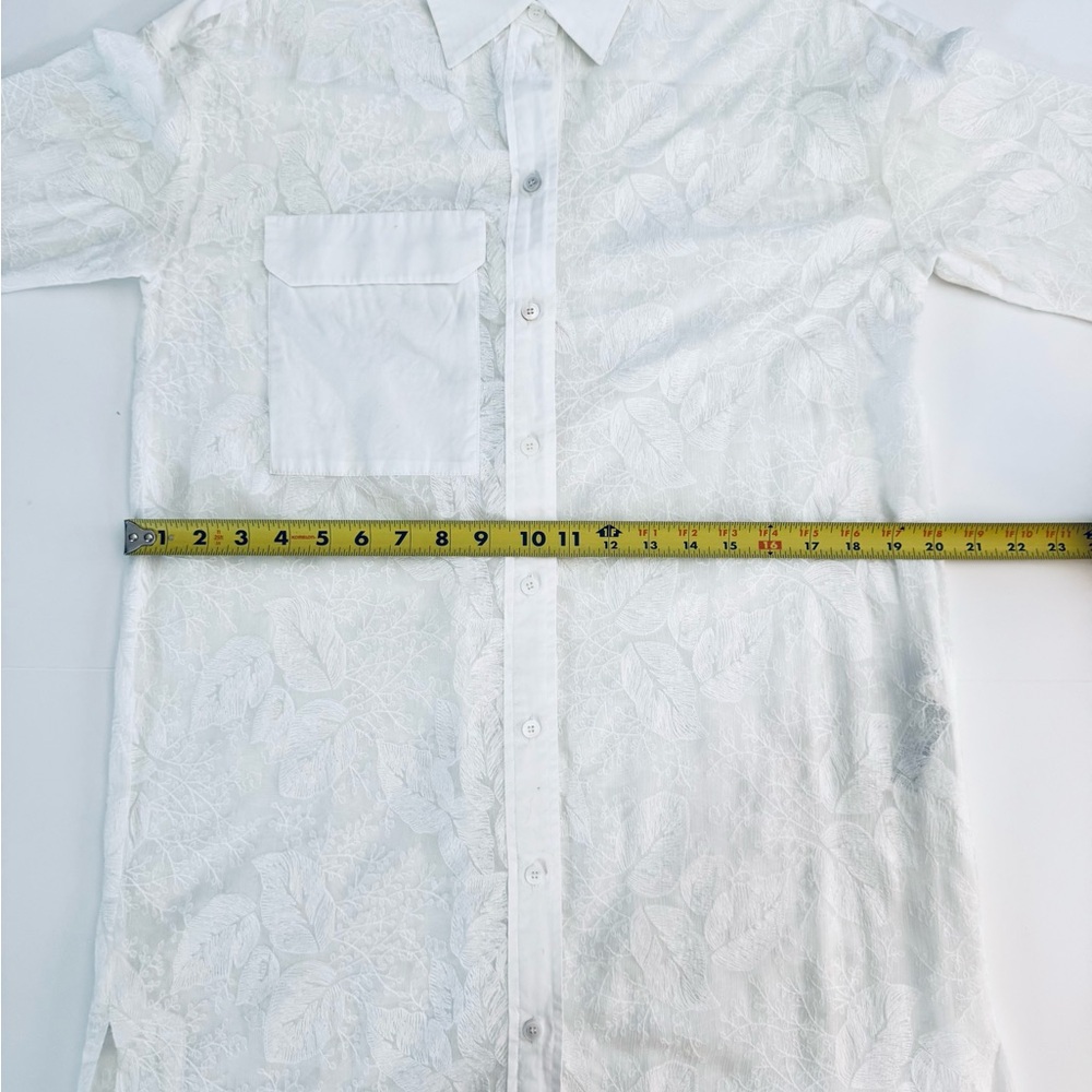 Zara - White Sheer Floral Button-Up Dress/Duster - Sheer Unique Design - Picture 12 of 15